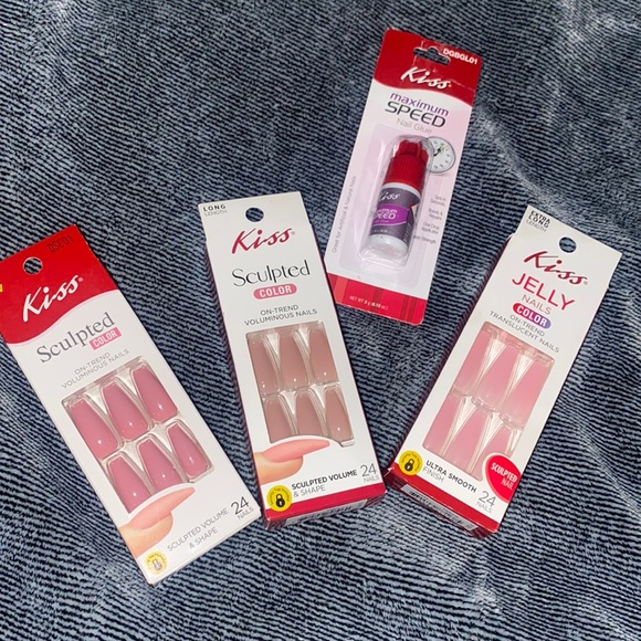 Bundle of 3 Glue On Artificial Coffin Shaped Nails and Nail Glue Pink and Mauve - Picture 2 of 10